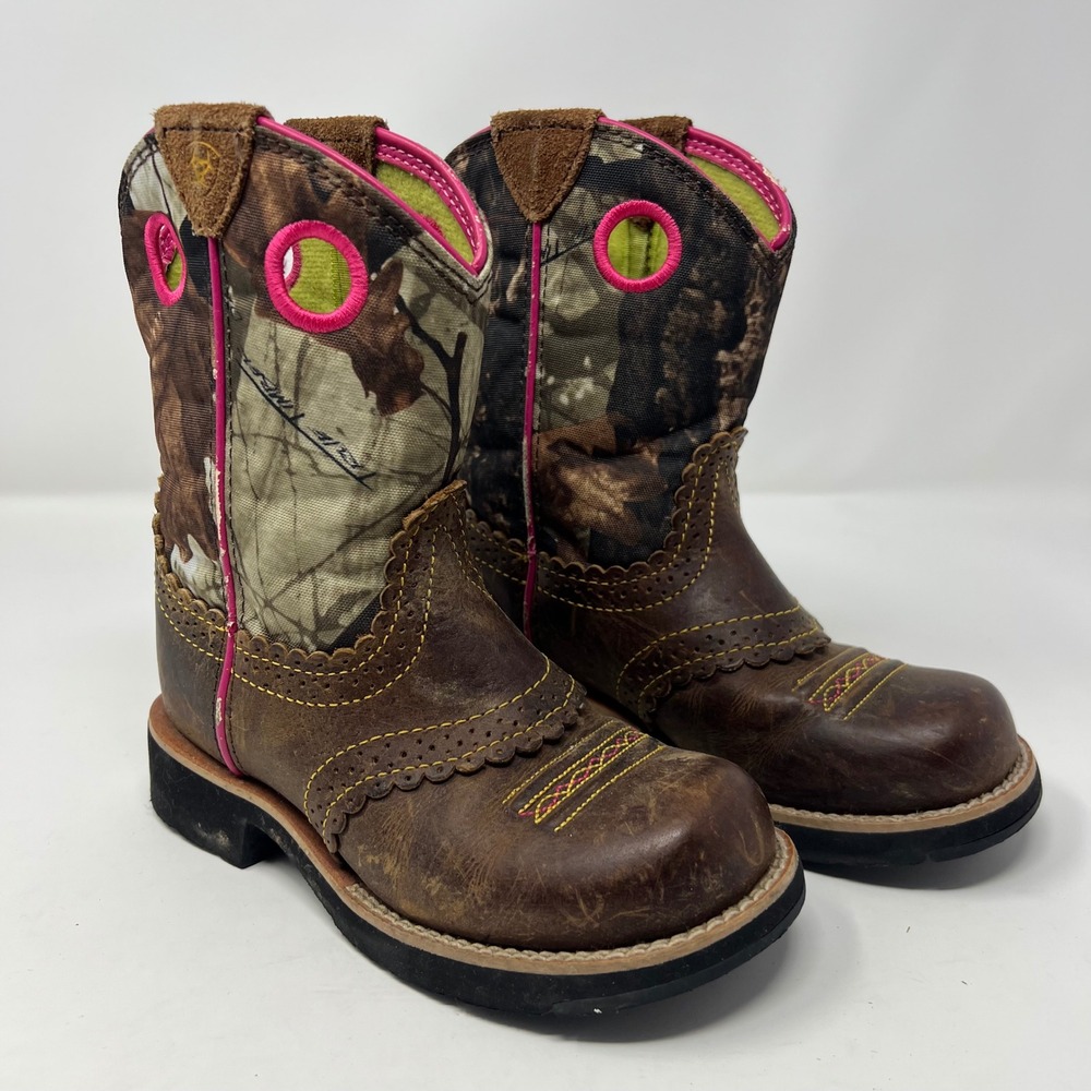 Ariat Fatbaby Cowgirl Boots Kids 12 Brown Camo Leather Pull On RealTree Pink